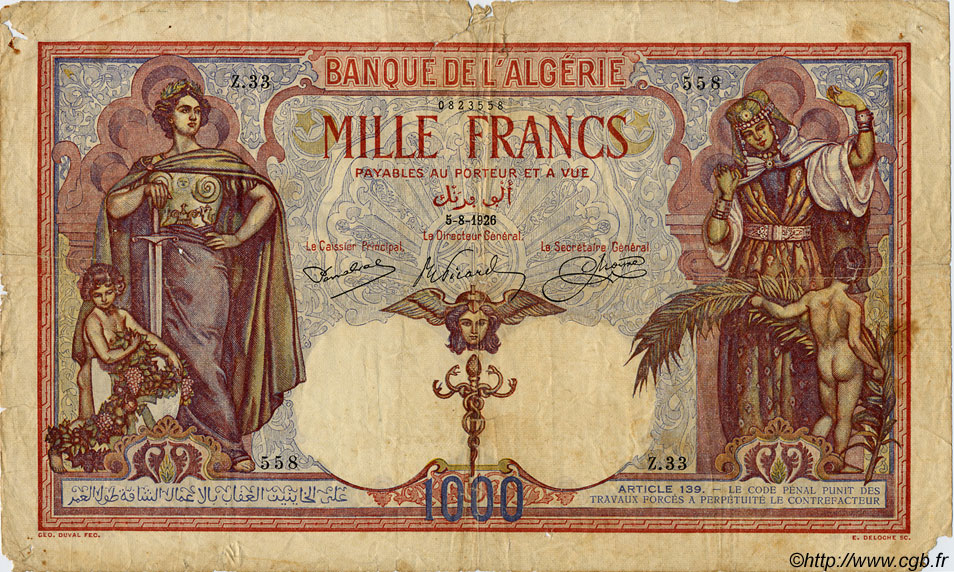 1000 Francs  ALGÉRIE  1926 P.029 B