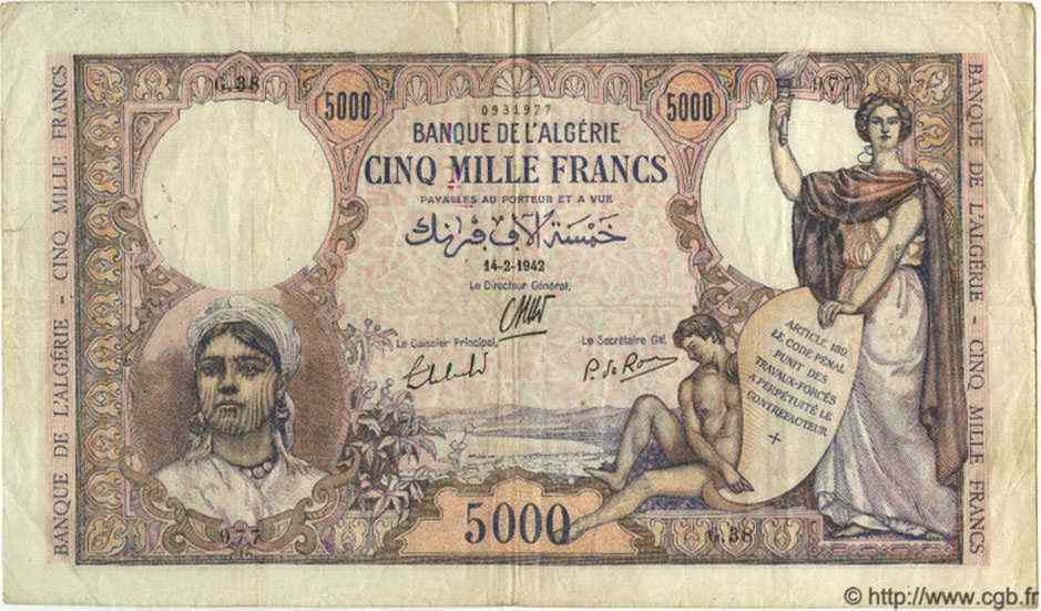 5000 Francs  ALGÉRIE  1942 P.032 pr.TB