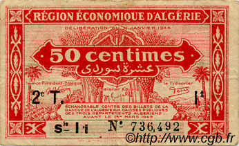 50 Centimes ALGÉRIE  1944 P.100 TB à TTB