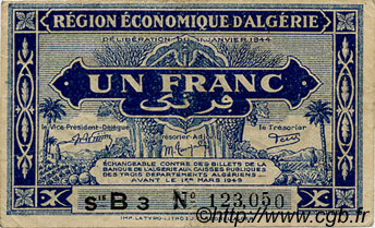 1 Franc ALGÉRIE  1944 P.098a TTB+