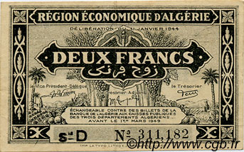 2 Francs ALGÉRIE  1944 P.099b TTB+