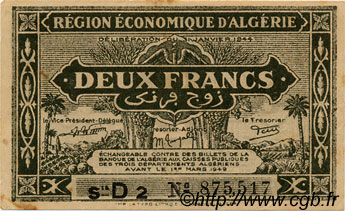 2 Francs ALGÉRIE  1944 P.099b TTB