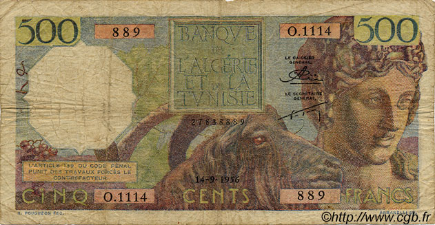 500 Francs ALGÉRIE  1956 P.106 B+
