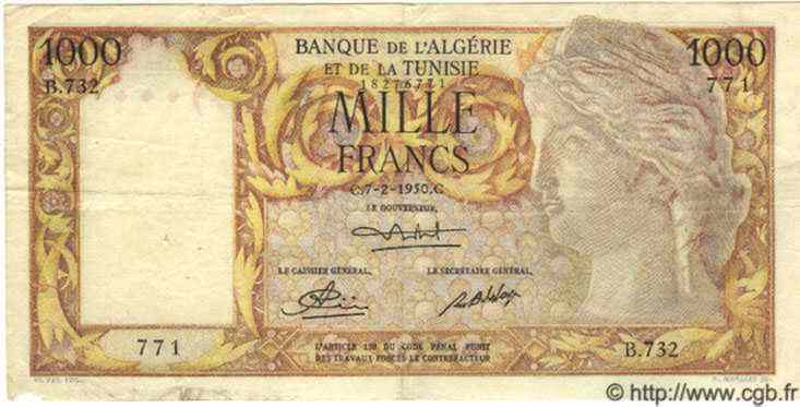 1000 Francs ALGÉRIE  1950 P.107a TTB