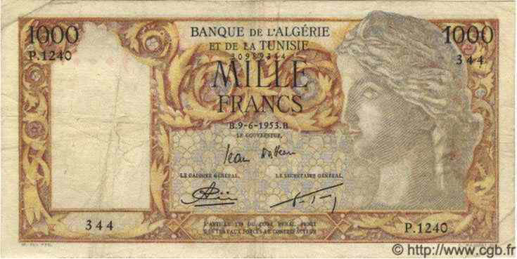 1000 Francs ALGERIEN  1953 P.041b S