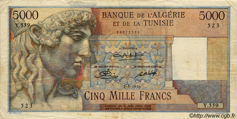 5000 Francs ALGÉRIE  1950 P.109a TB