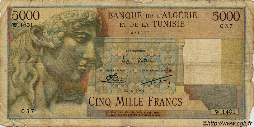 5000 Francs ALGÉRIE  1950 P.042A B