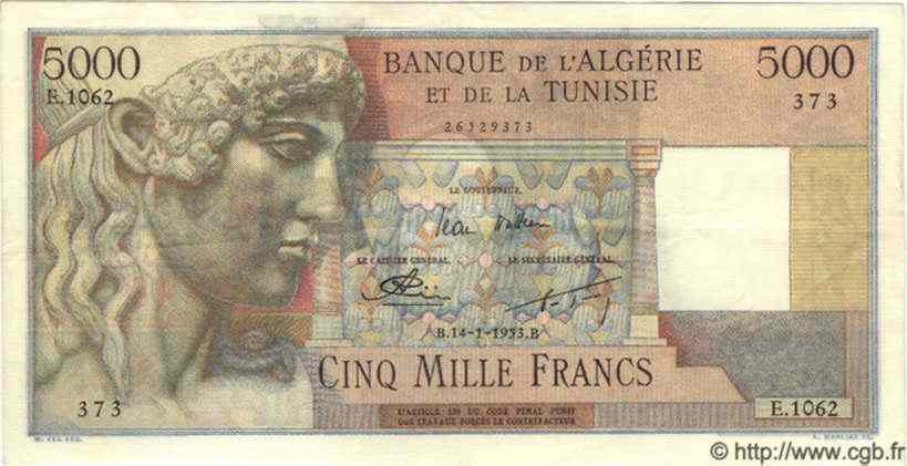 5000 Francs ALGÉRIE  1953 P.042A SUP