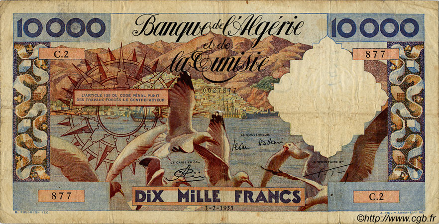 10000 Francs ALGÉRIE  1955 P.043 B+