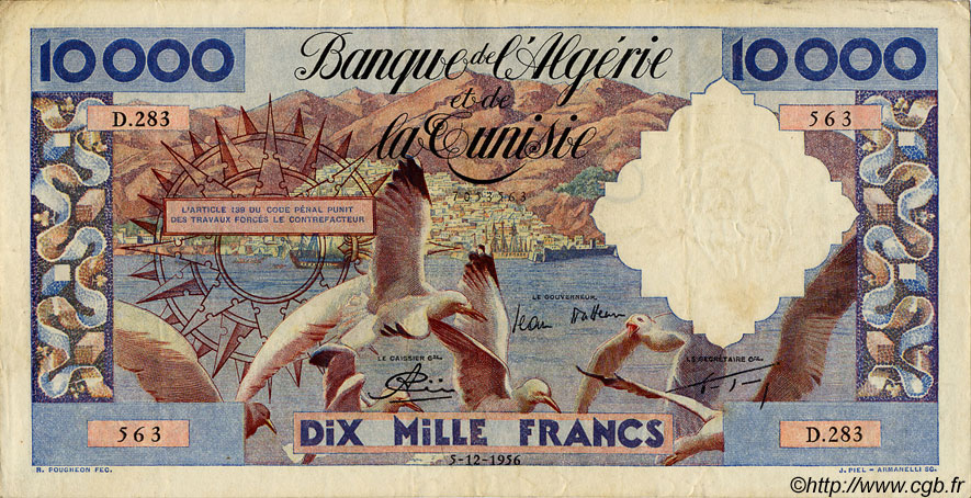 10000 Francs ALGÉRIE  1956 P.110 TTB