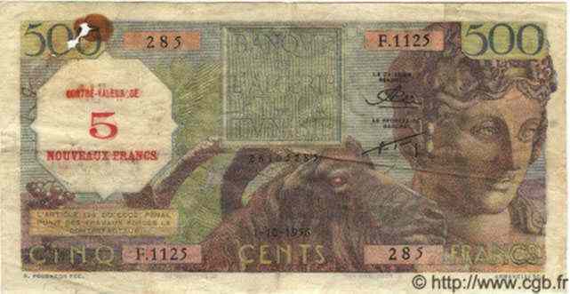 5 Nouveaux Francs sur 500 Francs ALGÉRIE  1956 P.111 TB