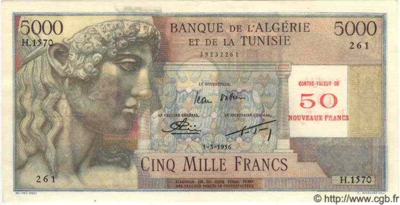 50 Nouveaux Francs sur 5000 Francs ALGÉRIE  1956 P.046 SPL