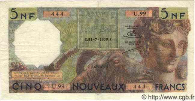5 Nouveaux Francs ALGÉRIE  1959 P.047 TTB