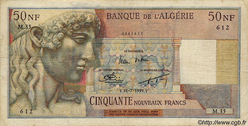 50 Nouveaux Francs ALGÉRIE  1959 P.120a TB+