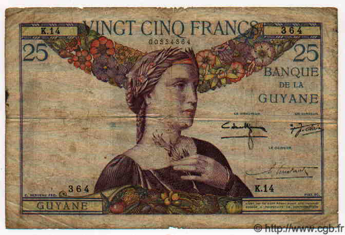 25 Francs  GUYANE  1942 P.07 TB