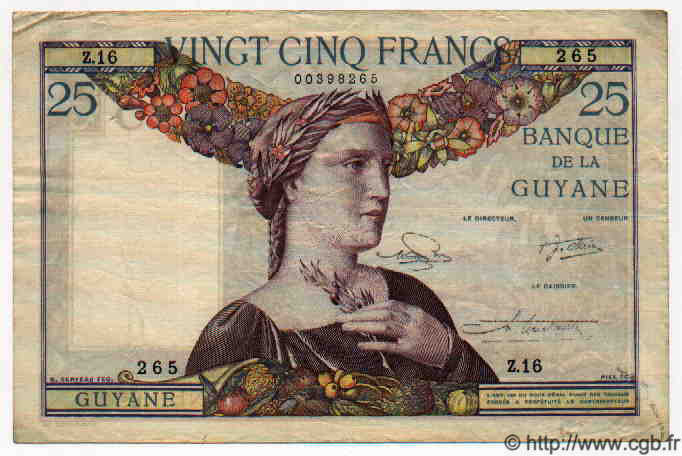 25 Francs GUYANE  1947 P.07 TTB+
