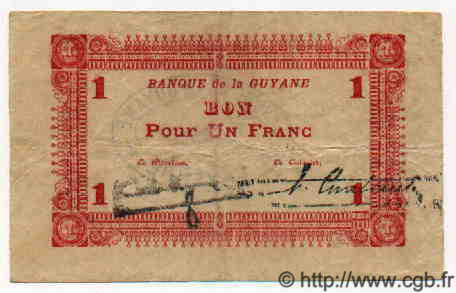 1 Franc FRENCH GUIANA  1941 P.11 fVZ