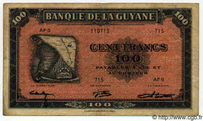 100 Francs GUYANE  1942 P.13 TTB