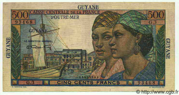 500 Francs Pointe à Pitre FRENCH GUIANA  1949 P.24 MBC