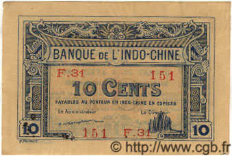 10 Cents FRENCH INDOCHINA  1922 P.044 XF