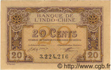 20 Cents INDOCINA FRANCESE  1922 P.045a AU