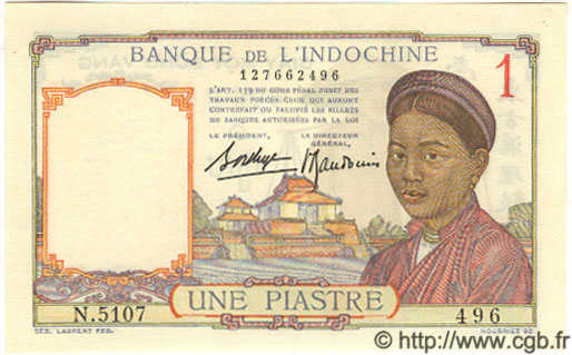1 Piastre FRENCH INDOCHINA  1936 P.054b UNC