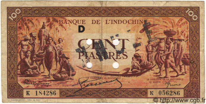 100 Piastres orange Annulé INDOCINA FRANCESE  1942 P.066 MB