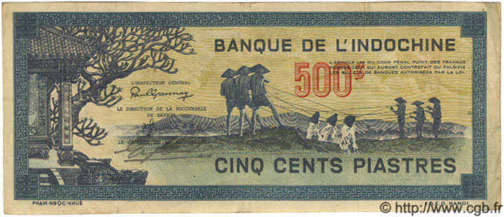 500 Piastres bleu FRENCH INDOCHINA  1944 P.068 VF+