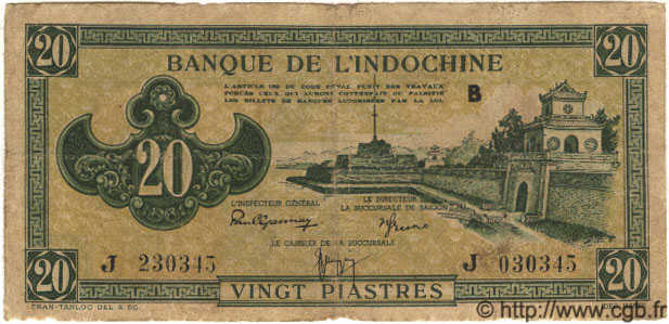 20 Piastres vert FRANZÖSISCHE-INDOCHINA  1944 P.070 S