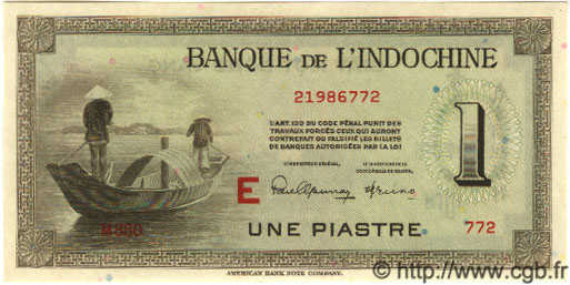 1 Piastre INDOCINA FRANCESE  1945 P.076b AU+