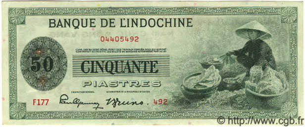 50 Piastres FRENCH INDOCHINA  1945 P.077 VF+