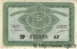 5 Cents INDOCINA FRANCESE  1939 P.088a AU+