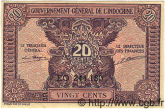 20 Cents INDOCHINE FRANÇAISE  1939 P.090 NEUF