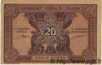 20 Cents INDOCHINE FRANÇAISE  1939 P.090 NEUF