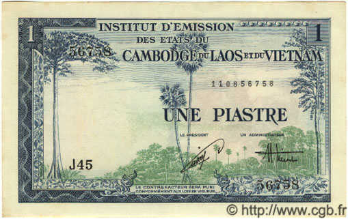 1 Piastre - 1 Dong FRANZÖSISCHE-INDOCHINA  1954 P.105 ST