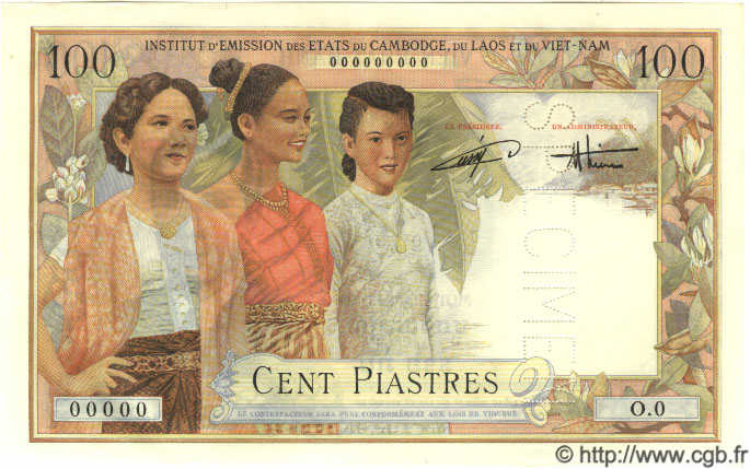 100 Piastres - 100 Dong INDOCINA FRANCESE  1954 P.108 AU+