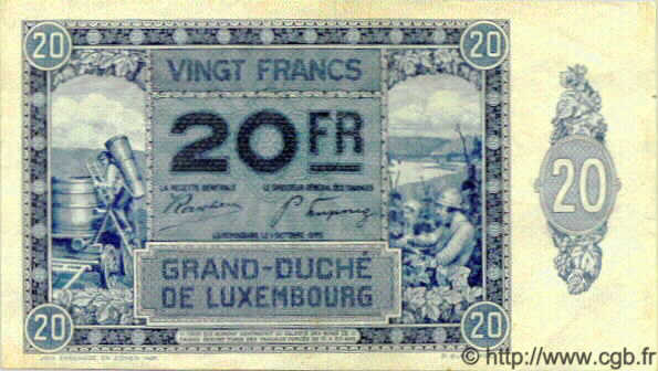 20 Francs LUXEMBOURG  1929 P.37 XF+