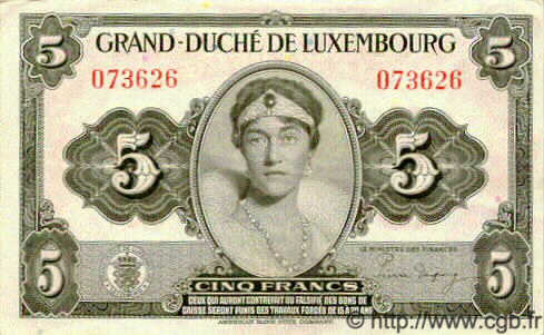 5 Francs LUXEMBURG  1944 P.43 fST+