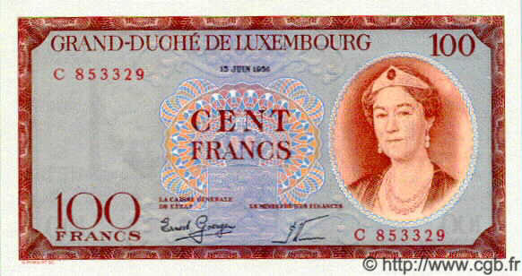 100 Francs LUXEMBURGO  1956 P.50 FDC