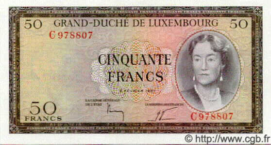 50 Francs LUSSEMBURGO  1961 P.51 FDC