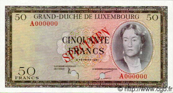 50 Francs Spécimen LUXEMBOURG  1961 P.51s NEUF