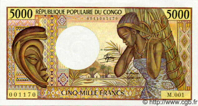 5000 Francs CONGO  1984 P.06a FDC