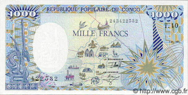 1000 Francs CONGO  1991 P.10c UNC