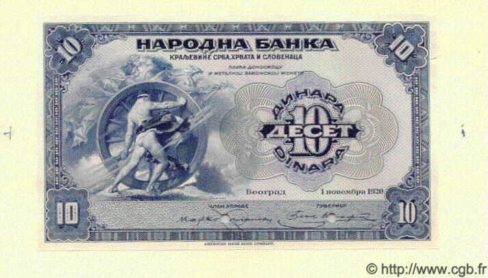 10 Dinara Épreuve YUGOSLAVIA  1920 P.021 UNC