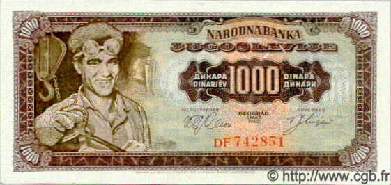 1000 Dinara YUGOSLAVIA  1963 P.075 UNC