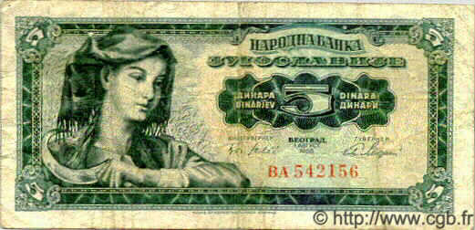 5 Dinara YOUGOSLAVIE  1965 P.077b B+