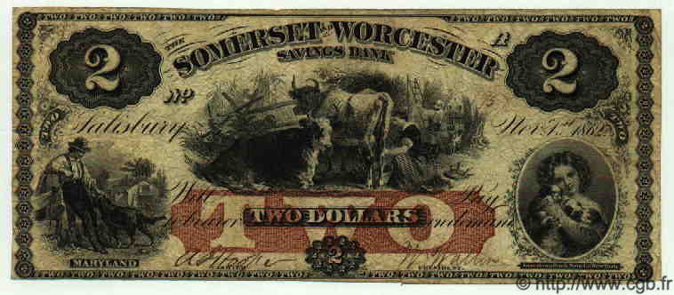2 Dollars UNITED STATES OF AMERICA Salisbury 1862 H.-- F - VF