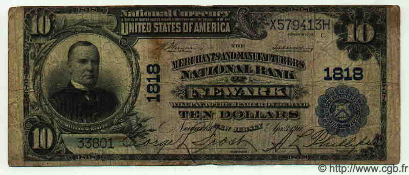 10 Dollars STATI UNITI D AMERICA Newark 1911 Fr.627.S1495 q.MB