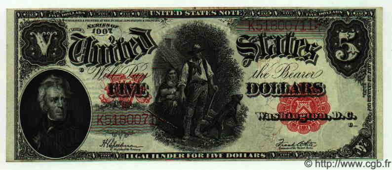 5 Dollars STATI UNITI D AMERICA  1907 P.186 q.AU