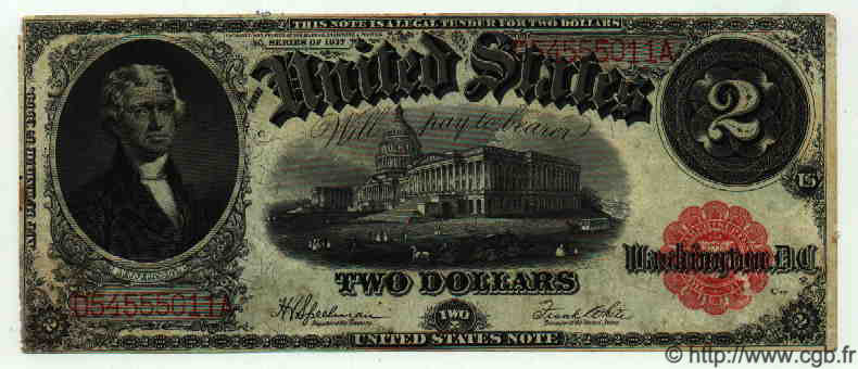 2 Dollars ESTADOS UNIDOS DE AMÉRICA  1917 P.188 MBC+